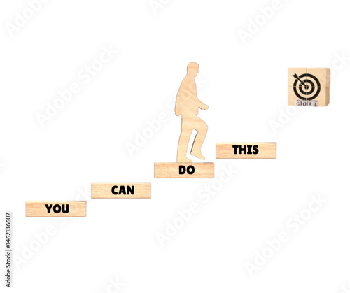 Wallpaper Mural Motivational Figurine Wooden Stairway to Goal  Achiever Torontodigital.ca