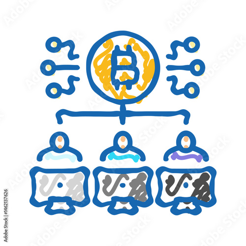 pool cryptocurrency mining icon doodle illustration