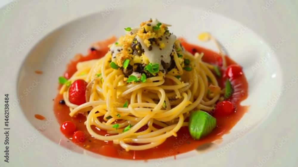Gourmet Italian Pasta Delicious Spaghetti with Caviar, Fresh Herbs, Cherry Tomatoes, and Rich Sauce for Exquisite Culinary Experience Gourmet Italian Pasta Delicious Spaghetti with Caviar, Fresh Herbs, Cherry Tomatoes, and Rich Sauce for Exquisite Culinary Experience