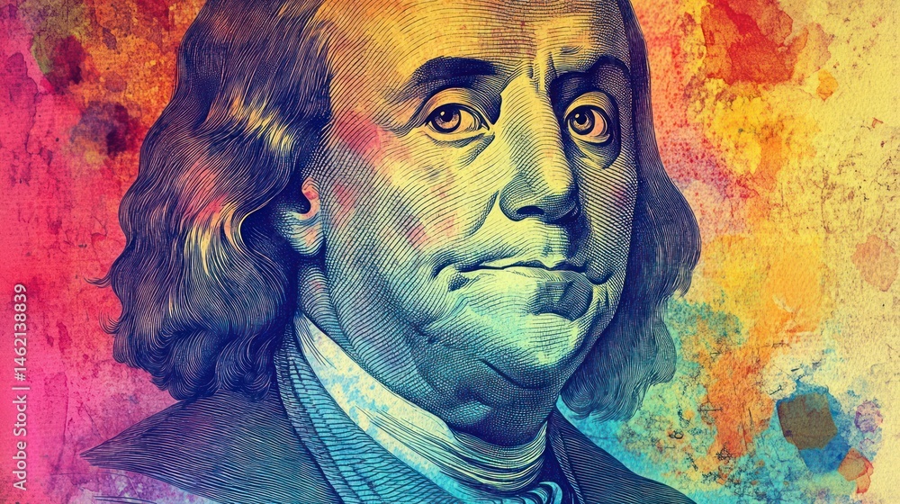 Fototapeta premium Colorful portrait of Benjamin Franklin
