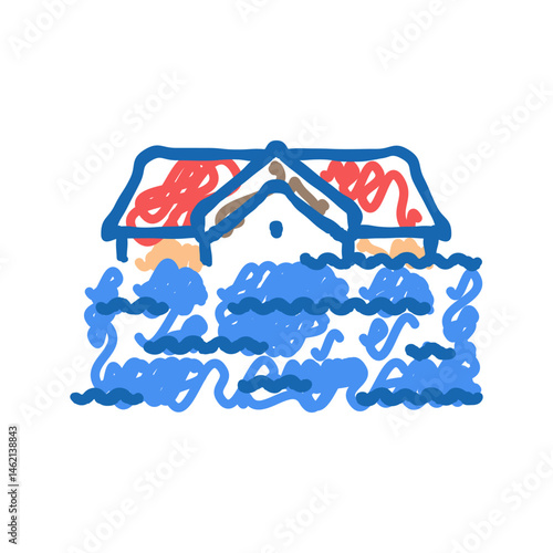 flooded house disaster icon doodle illustration