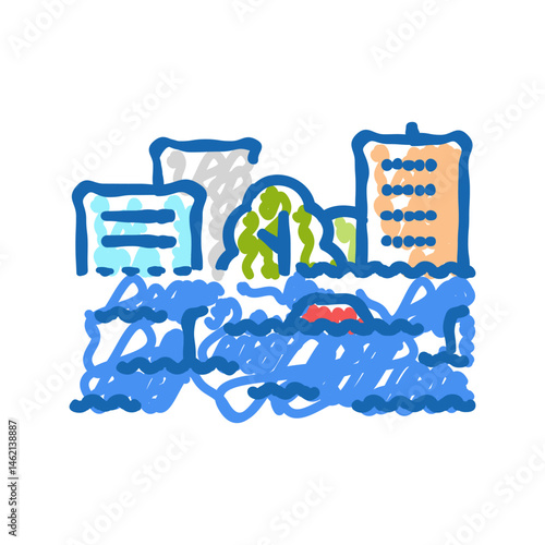 flooded street disaster icon doodle illustration