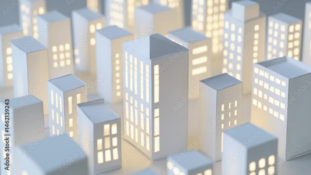 Illuminated White Paper Cityscape Illuminated White Paper Cityscape