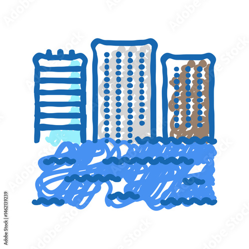 flooded building disaster icon doodle illustration