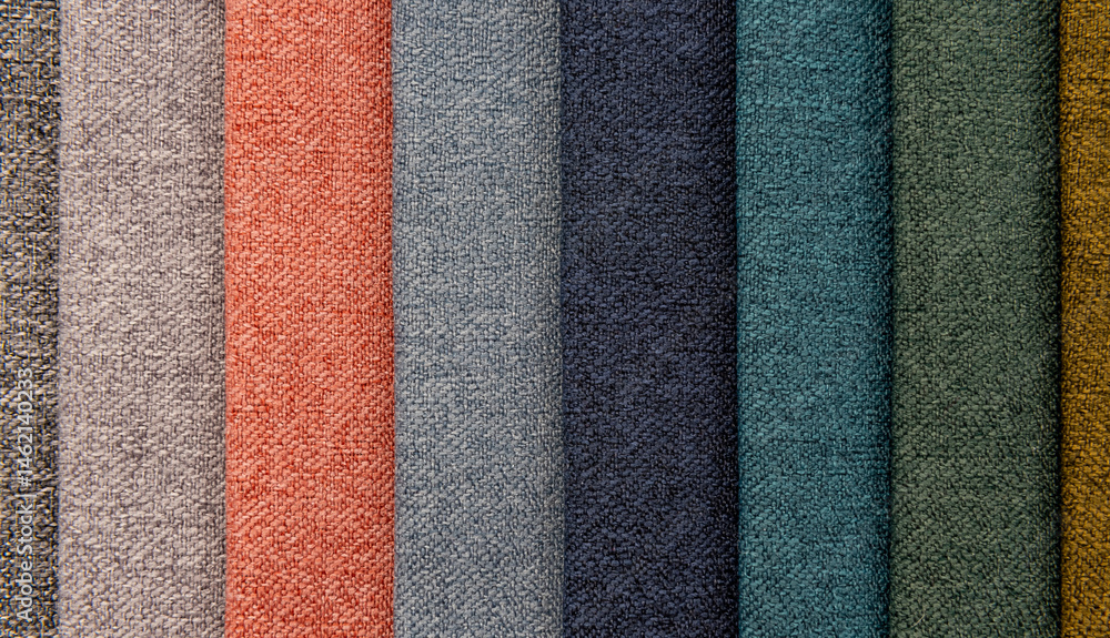 Fototapeta premium Colorful palette of colors from pieces of fabric. Palette of fabric. Textile. Material