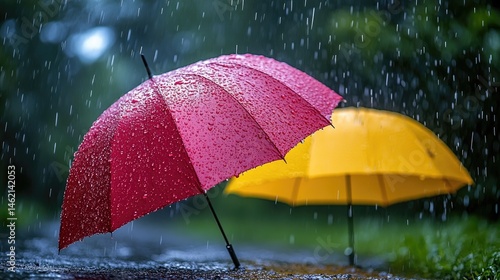 Wallpaper Mural Rainy day with red  yellow umbrellas. Torontodigital.ca