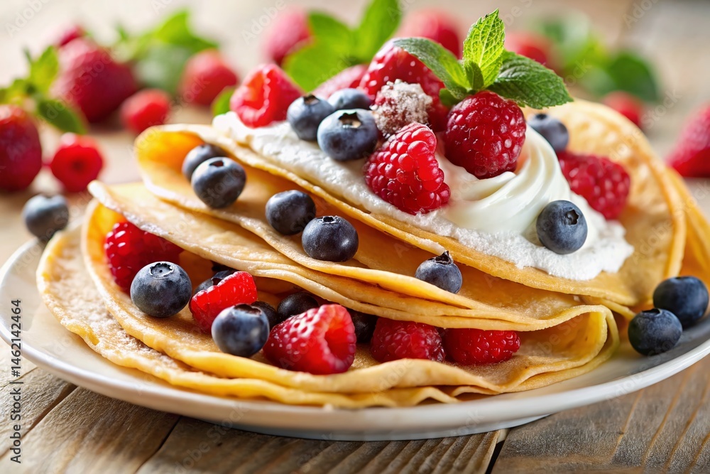 Delicious Crepes with Fresh Berries and Yogurt - High-Resolution Stock Photo Delicious Crepes with Fresh Berries and Yogurt - High-Resolution Stock Photo