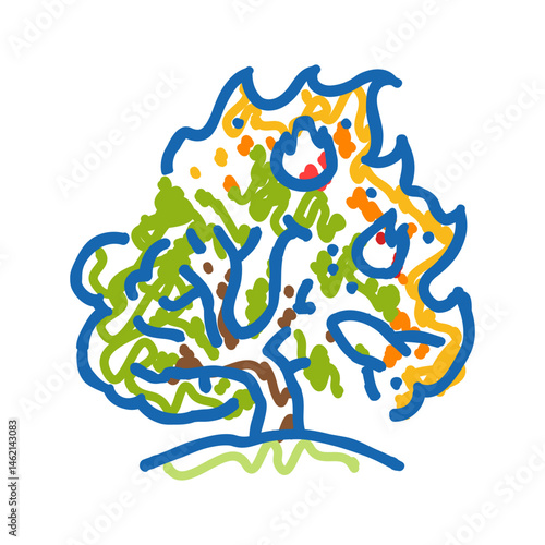 burning bush wildfire disaster icon doodle illustration