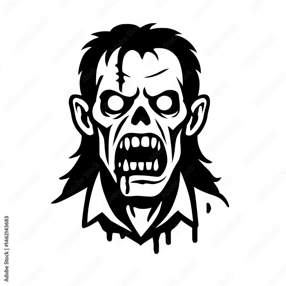 Horror Zombie Head Silhouette Vector Illustration Horror Zombie Head Silhouette Vector Illustration