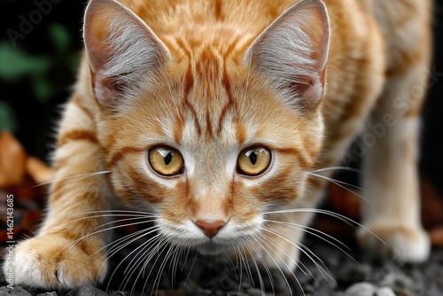 Obraz na płótnie Cute orange baby cat curiously gazes at the camera while exploring the outdoors in a natural setting w salonie