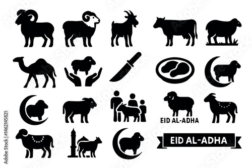 Eid al Adha Animal Icons Vector Set Islamic Festival Clipart