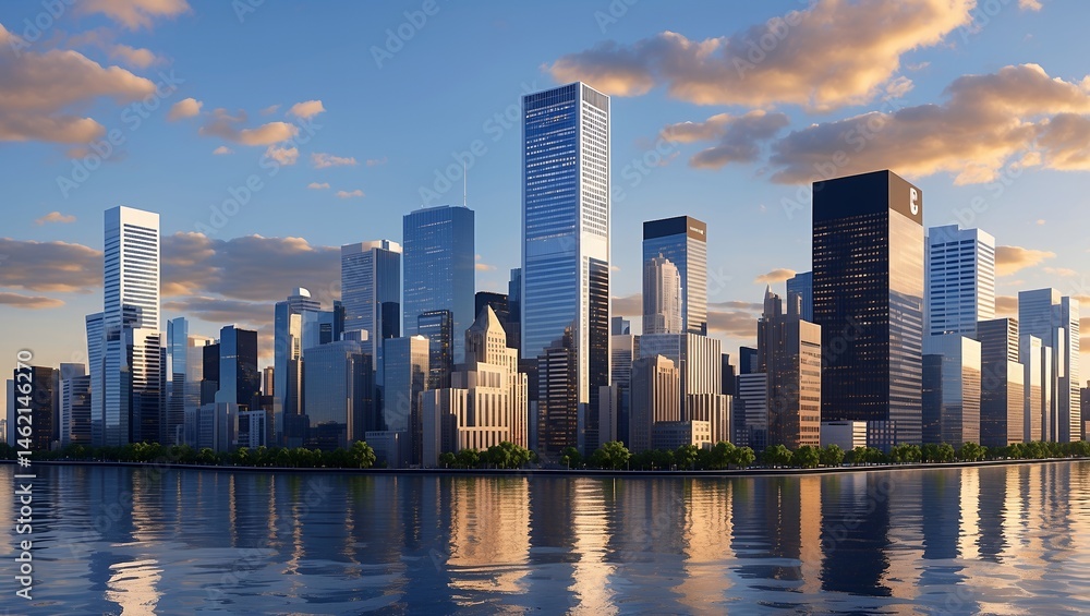 Fototapeta premium Futuristic financial district skyline in 3d rendering