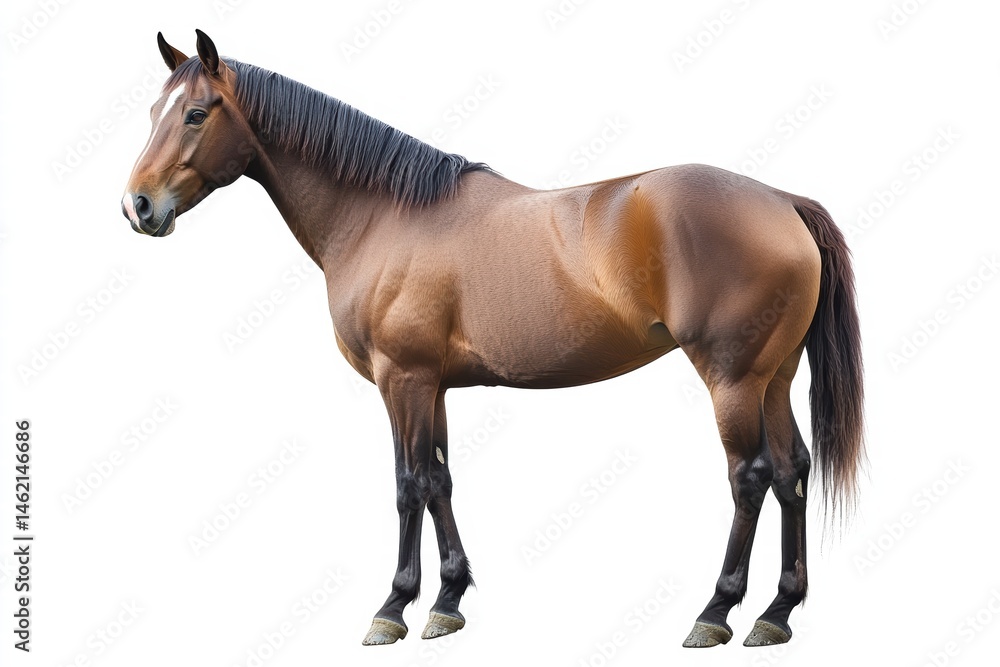 Obraz premium Powerful stallion on clean white background, hyper-detailed equine portrait