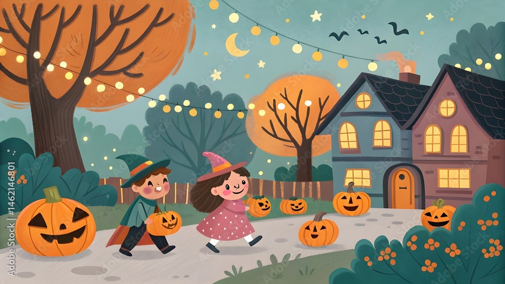 Fototapeta premium halloween background with pumpkin and house