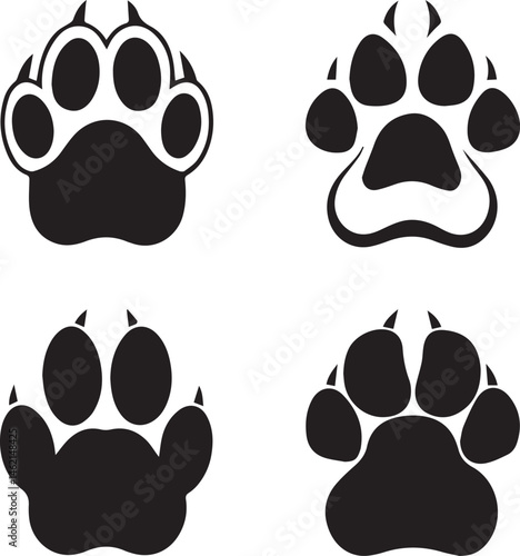 paw print icons, dog paw silhouette vector icon set, dog paw print logo bundle