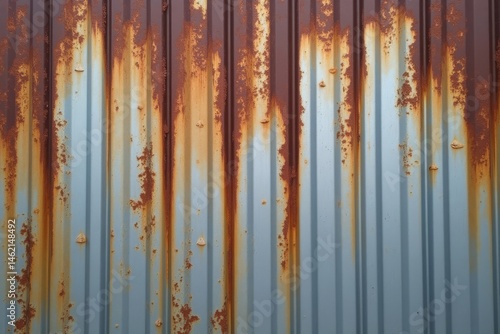 weathered tin roof background with rusted patches in muted silvers and browns, industrial and textured