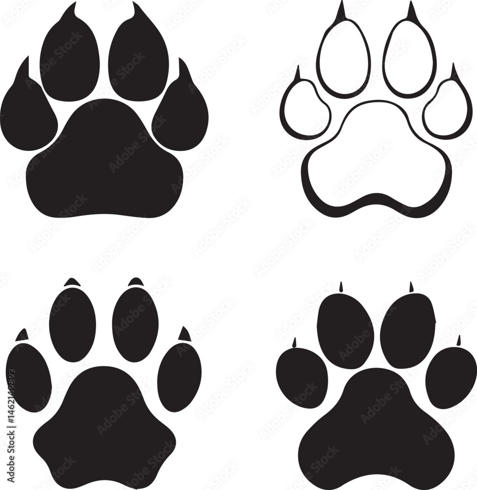 paw print icons, dog paw silhouette vector icon set, dog paw print logo bundle paw print icons, dog paw silhouette vector icon set, dog paw print logo bundle