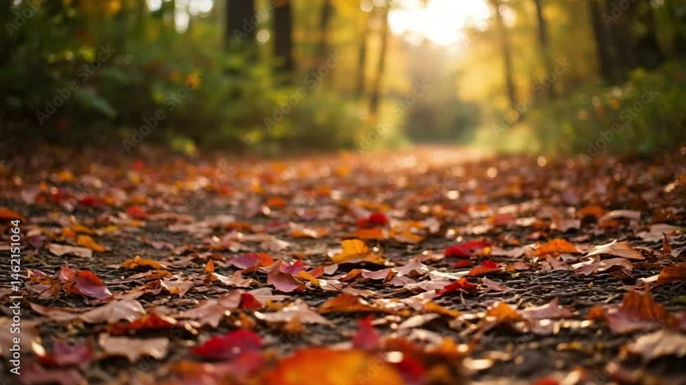 Autumn Leaves Fallen on Pathway in Sunlit Forest Autumn Leaves Fallen on Pathway in Sunlit Forest