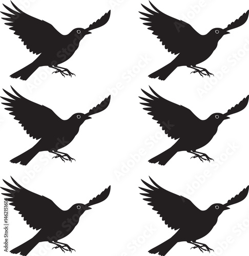 Flying silhouette lark birds, geometric vector lark birds on white background. 