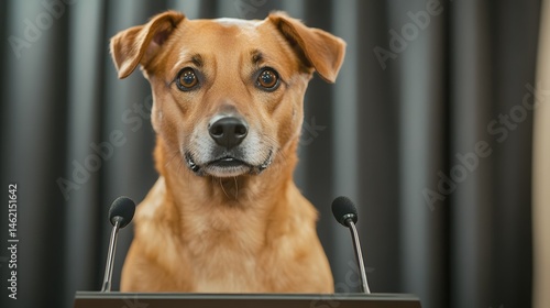 Funny dog speaking at the press conference

