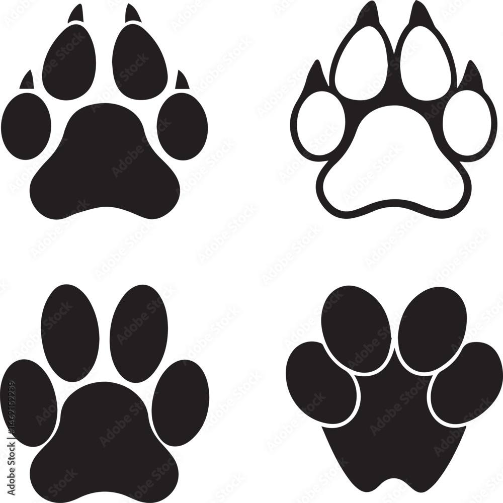 paw print icons, dog paw silhouette vector icon set, dog paw print logo bundle paw print icons, dog paw silhouette vector icon set, dog paw print logo bundle