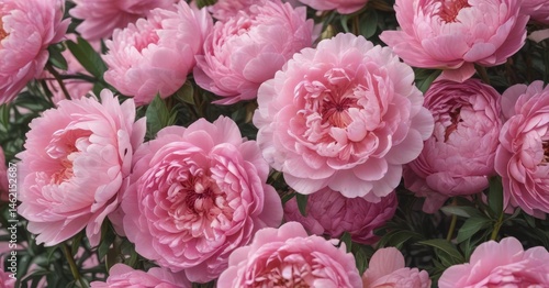 Densely packed pink peonies, subtle pink backdrop , pastel, floral background