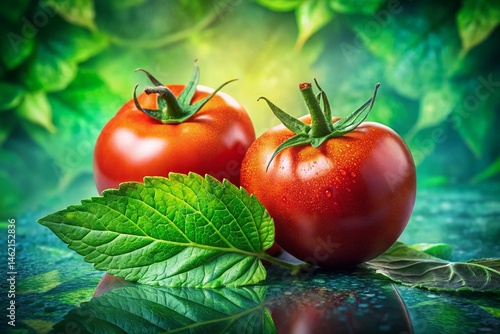 Double Exposure Fresh Tomatoes: Vibrant Red & Green Fusion