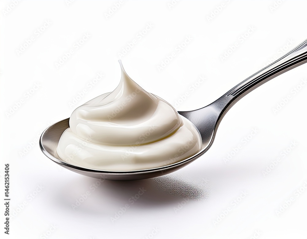 Spoonful of Creamy Yogurt or Mayonnaise Isolated on White Background Spoonful of Creamy Yogurt or Mayonnaise Isolated on White Background