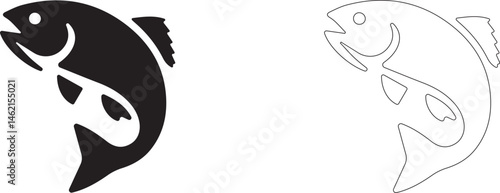 Fish icon black vector silhouette. Fisheries logo symbol.