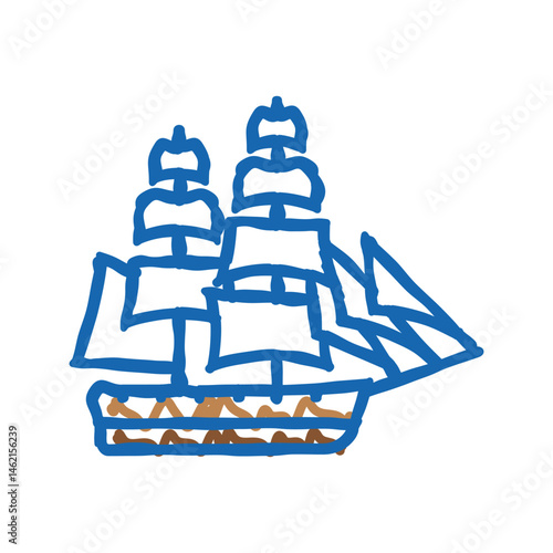brigantine ancient ship icon doodle illustration