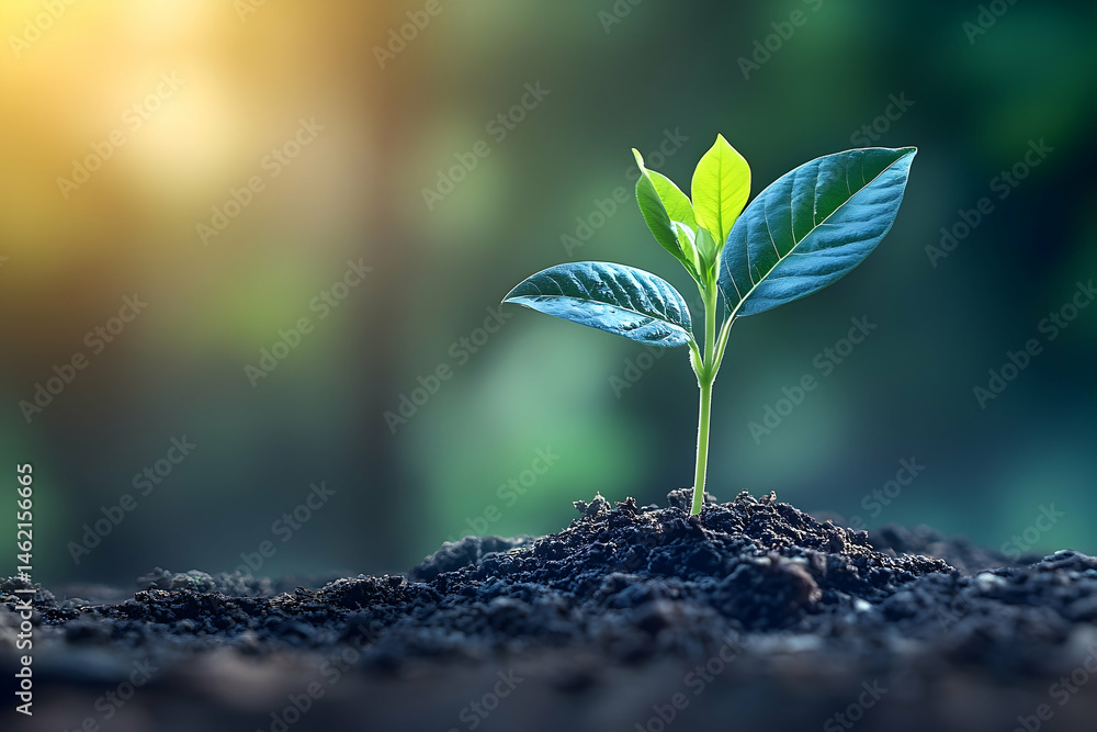Emerging sprout in fertile soil under sunlight.