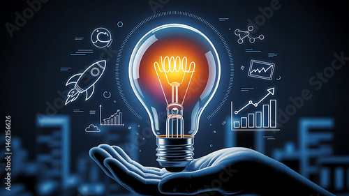 Creative lightbulb illustration symbolizing innovation startup and business growth concept