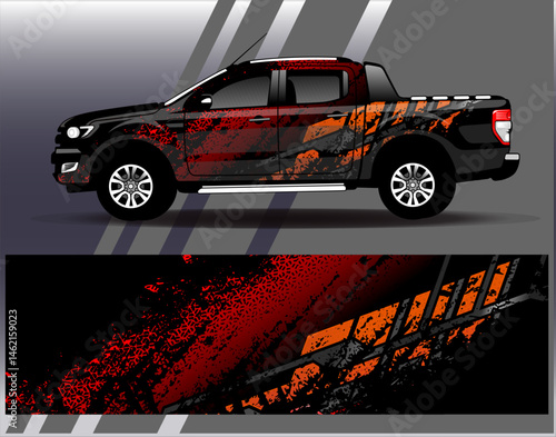 Car wrap design vector. Graphic abstract stripe racing background designs for vehicle, rally, race, adventure and car racing livery