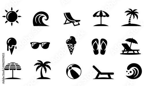 Summer Icon Vector Set Beach Party and Travel Theme on White Background