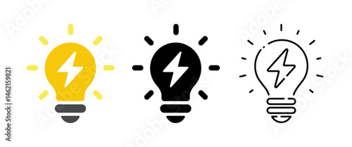 電力、発電の電球アイコンセット ベクターイラスト