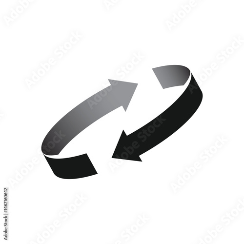 Two black arrow spin icon template. Recycle round, circle refresh or restart, thin line symbol on white background