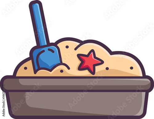 Sandbox with toys for preschool outdoor play Vector Illustration Icon. Flat Cartoon Style