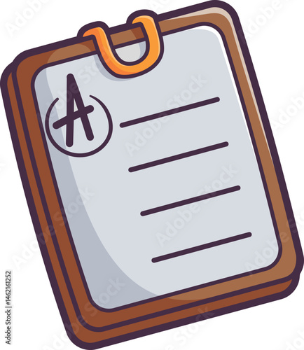 School report card with checklist and grade A Vector Illustration Icon. Flat Cartoon Style