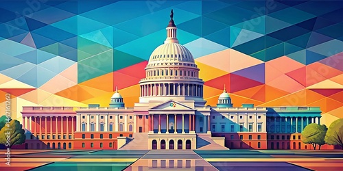Wallpaper Mural Drone View: Minimalist Capitol Building Collage, Washington DC Torontodigital.ca