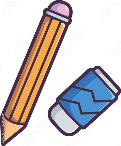 Pencil and sharpener for writing and drawing Vector Illustration Icon. Flat Cartoon Style