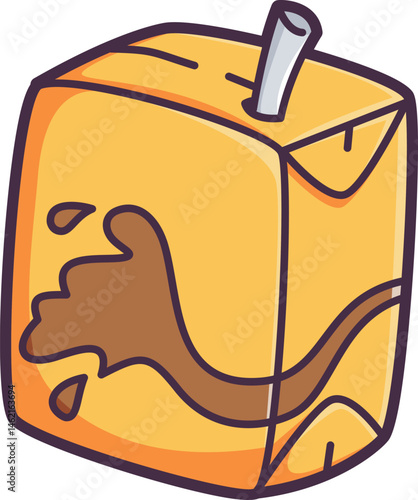 Milk drink box with straw Vector Illustration Icon. Flat Cartoon Style