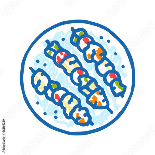 kebabs fish icon doodle illustration