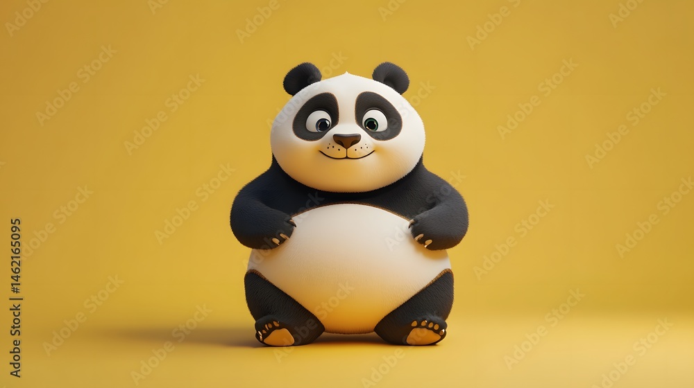 Glowing Chubby Panda in Relaxed Pose with Playful Expression Glowing Chubby Panda in Relaxed Pose with Playful Expression