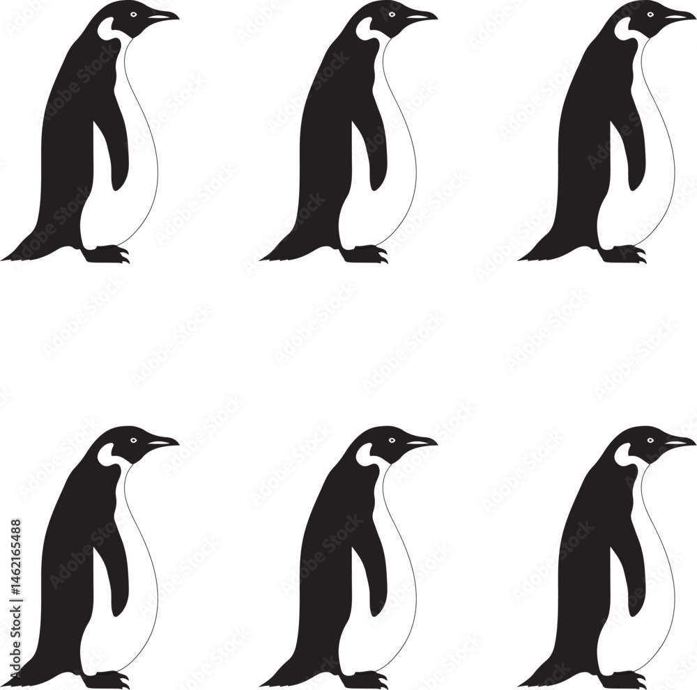 Fototapeta premium Penguin silhouettes vector illustration on white background.