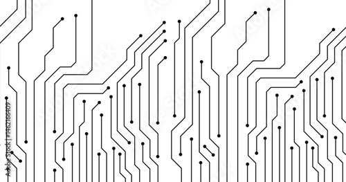 Circuit board black and white vector background. Circuit technology background with hi-tech digital data connection system and computer electronic design