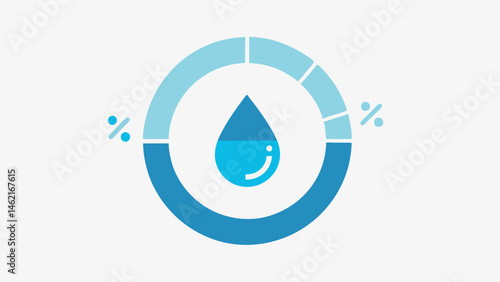 Hydration Level Indicator An infographic showing a water droplet icon with percentage designations linked to the smart ring to represent hydration tracking.