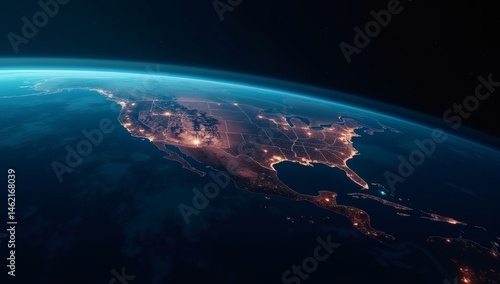 Wallpaper Mural A breathtaking image of Earth from space, capturing the United States at night, with cities and towns glowing brightly, surrounded by the vast ocean and stars Torontodigital.ca