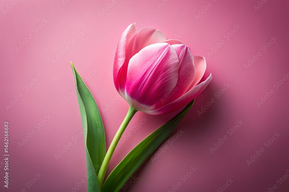 Fototapeta premium Elegant Pink Tulip Blossom on Soft Pink Background - Spring Floral Photography