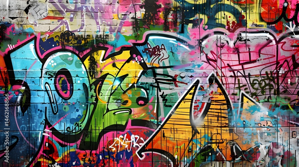 Fototapeta premium Urban Graffiti: A vibrant urban graffiti background with colorful street art, adding a youthful and edgy feel for fashion items. 