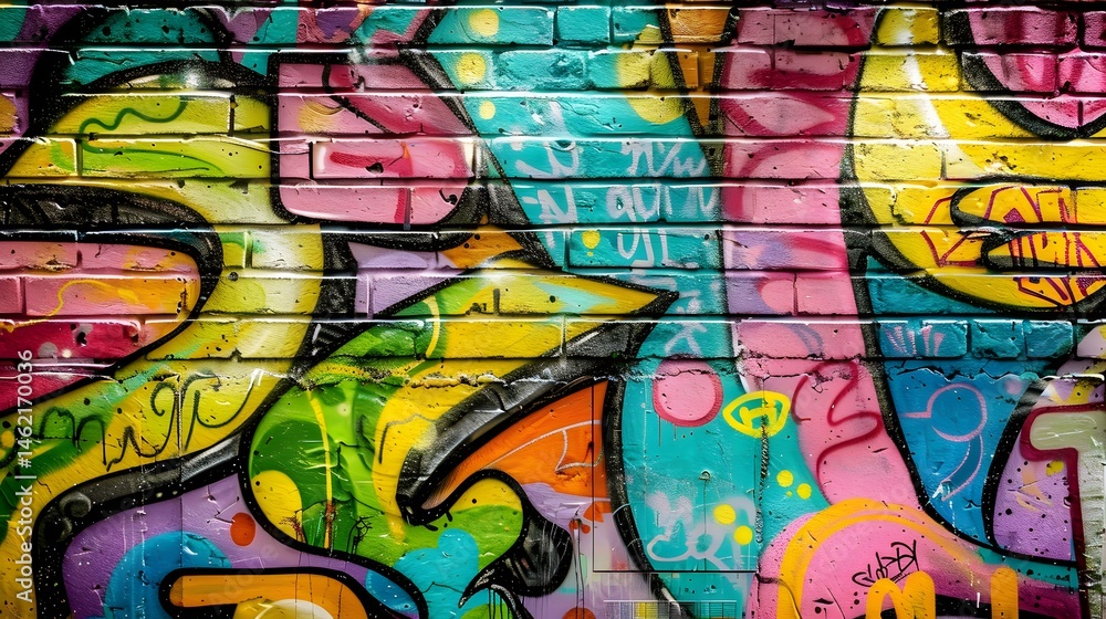 Obraz premium Urban Graffiti: A vibrant urban graffiti background with colorful street art, adding a youthful and edgy feel for fashion items. 